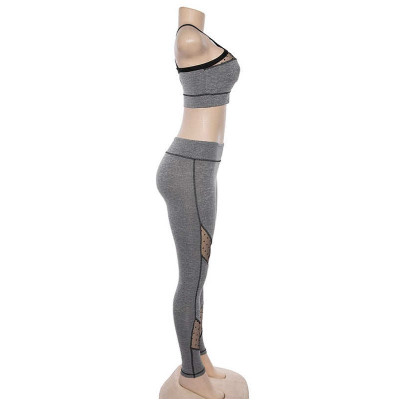Seamless Yoga Two Piece Set Fashion Sheer Mesh Patchwork Bra Top Leggings Sports Fitness Suit Running Energy Workout Tracksuit | Vimost Shop.