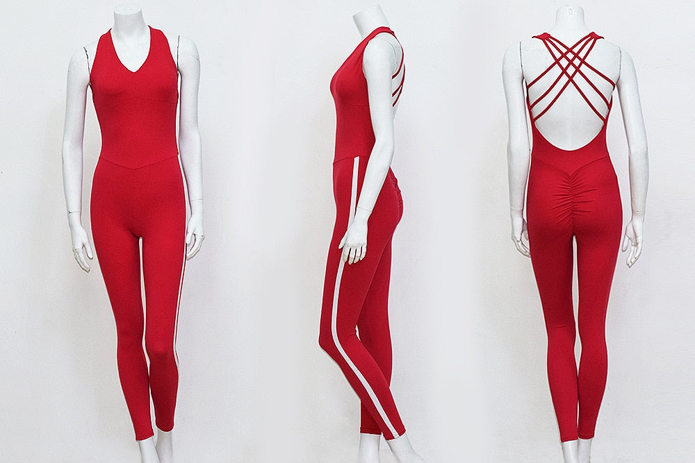 Seamless Striped Sports Yoga Jumpsuit Gym Fitness One piece Fashion Backless Top Leggings Romper Jogging Workout Dance Clothing | Vimost Shop.