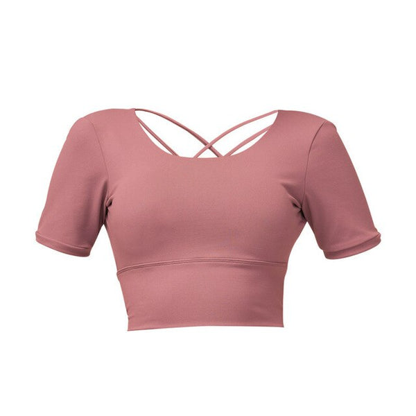 Seamless Sports Yoga Top Fitness Tracksuit Fashion Short Sleeve Crop Beauty Back Top Sportswear Gym Workout Casual Clothing | Vimost Shop.