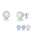 925 Sterling Silver Flower Stud Earrings Round Created Blue Pink White Opal Earrings for Women Party Fine Jewelry | Vimost Shop.