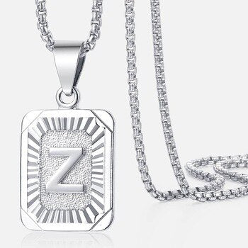 A-Z Letters Silver Color Charm Pendant Necklaces Square Capital Stainless Steel Letter Necklace Unisex Alphabet Jewely GPM11 | Vimost Shop.
