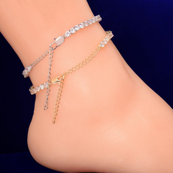 4mm 1 Row Tennis Chain Anklets Hip Hop Jewelry Fashion Women Feet Link 7