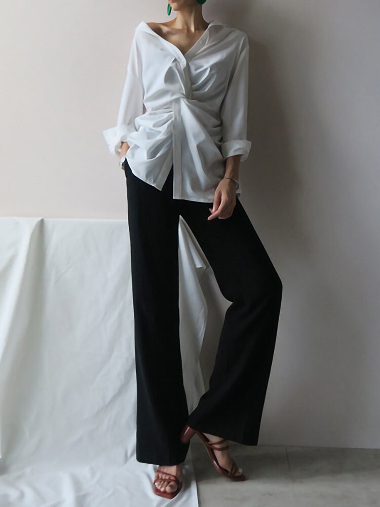New Cross Design Irregular Loose V-neck Shirt Female Fashion Temperament Top With Clavicle Streetwear | Vimost Shop.