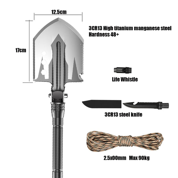 MT14104 Outdoor Titanium Camping Shovels with Steel Bucket Multifunction Folding Shovel Metal Garden Hand Shovels For Hiking | Vimost Shop.