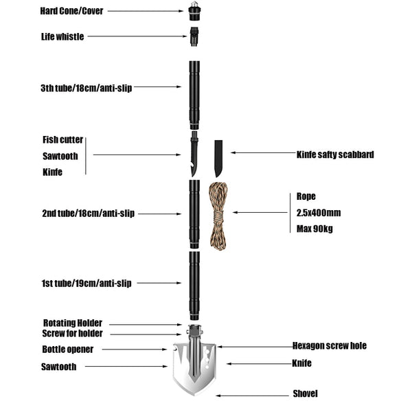 MT14104 Outdoor Titanium Camping Shovels with Steel Bucket Multifunction Folding Shovel Metal Garden Hand Shovels For Hiking | Vimost Shop.