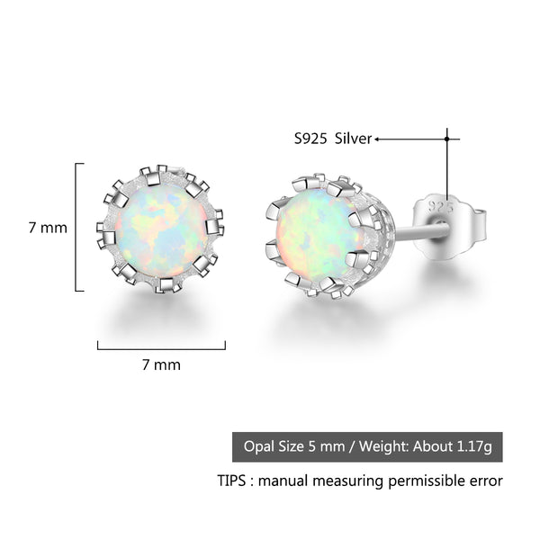 925 Sterling Silver Flower Stud Earrings Round Created Blue Pink White Opal Earrings for Women Party Fine Jewelry | Vimost Shop.