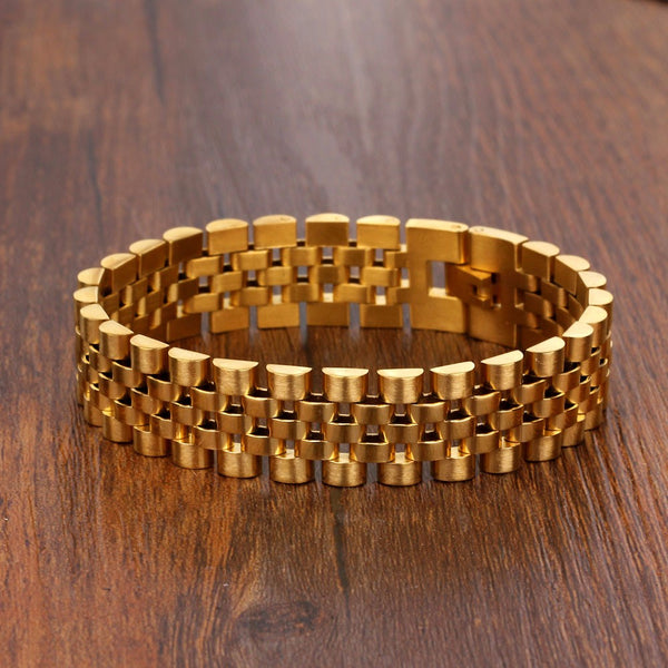 Luxury Gold Color Stainless Steel Bracelet 200mm Wristband Men Jewelry Bracelets Bangles Gift for Him | Vimost Shop.