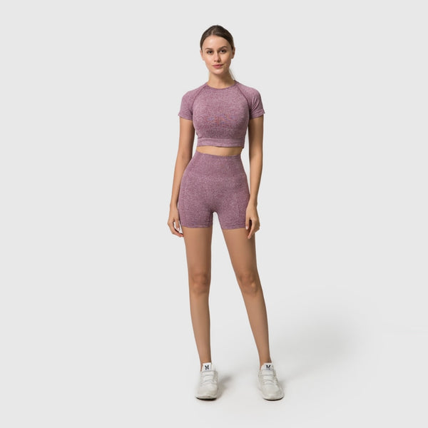 3PCS Seamless Women's Sportswear Yoga Set Workout Gym Clothing Fitness Short Sleeve Crop Top High Waist Leggings Sports Suits