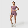 3PCS Seamless Women&#39;s Sportswear Yoga Set Workout Gym Clothing Fitness Short Sleeve Crop Top High Waist Leggings Sports Suits