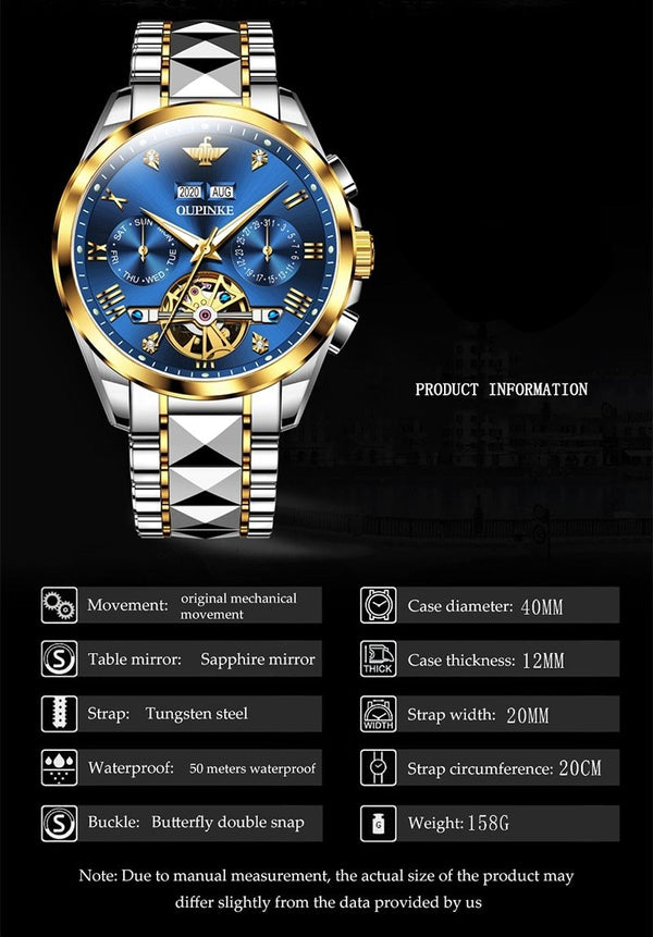 Men Automatic Watch Sapphire Crystal Luxury Mechanical Wristwatch Waterproof Tungsten Steel Watch Men relogio masculino | Vimost Shop.
