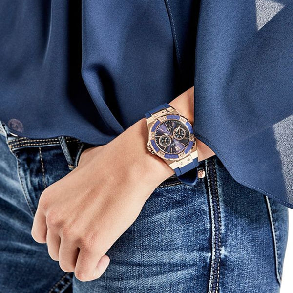 Women's Watches Chronograph Rose Gold Sport Watch Ladies Diamond Blue Rubber Band Xfcs Analog Female Quartz Wristwatch | Vimost Shop.