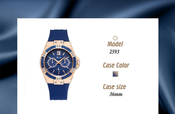 Women's Watches Chronograph Rose Gold Sport Watch Ladies Diamond Blue Rubber Band Xfcs Analog Female Quartz Wristwatch | Vimost Shop.