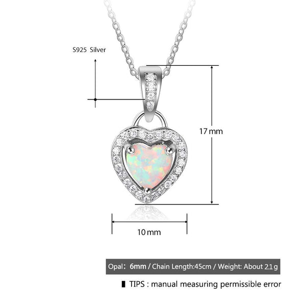 925 Sterling Silver Heart Shape White Pink Blue Opal Necklaces & Pendants with Cubic Zirconia Fine Jewelry Gift | Vimost Shop.