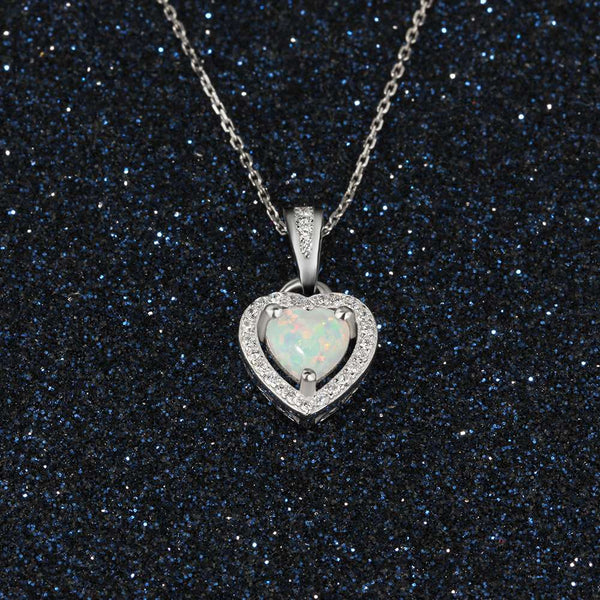 925 Sterling Silver Heart Shape White Pink Blue Opal Necklaces & Pendants with Cubic Zirconia Fine Jewelry Gift | Vimost Shop.