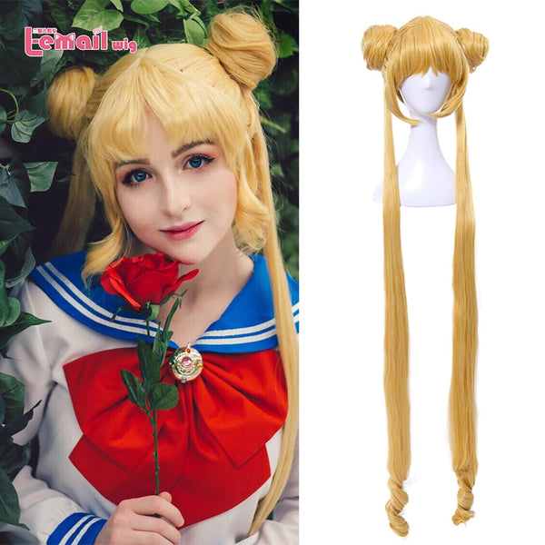 Sailor Moon Cosplay Wigs Super Long Blonde Wigs with Buns Heat Resistant Synthetic Hair Cosplay Wig Halloween | Vimost Shop.