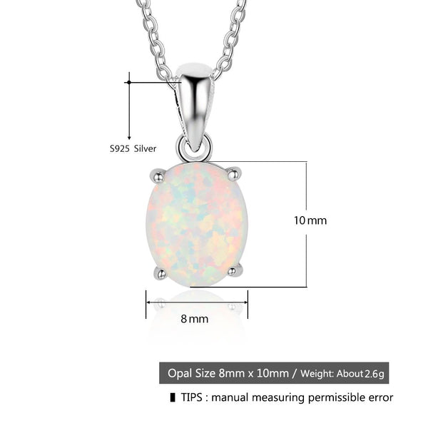 Women 925 Sterling Silver Pendant Necklaces Created Oval White Pink Blue Opal Necklace Birthday Gifts for Wife | Vimost Shop.