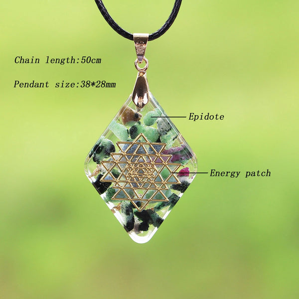 Natural Epidote Reiki Orgonite Pendant Necklace Boutique Pendant Energy Converter Glamour Jewelry Amulet Radiation Protection | Vimost Shop.