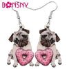Acrylic Valentine's Day Donuts Bulldog Pug Dog Earrings Animal Drop Dangle Jewelry For Lady Girls Teens Lovers Charm Gift | Vimost Shop.