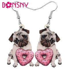 Acrylic Valentine's Day Donuts Bulldog Pug Dog Earrings Animal Drop Dangle Jewelry For Lady Girls Teens Lovers Charm Gift | Vimost Shop.