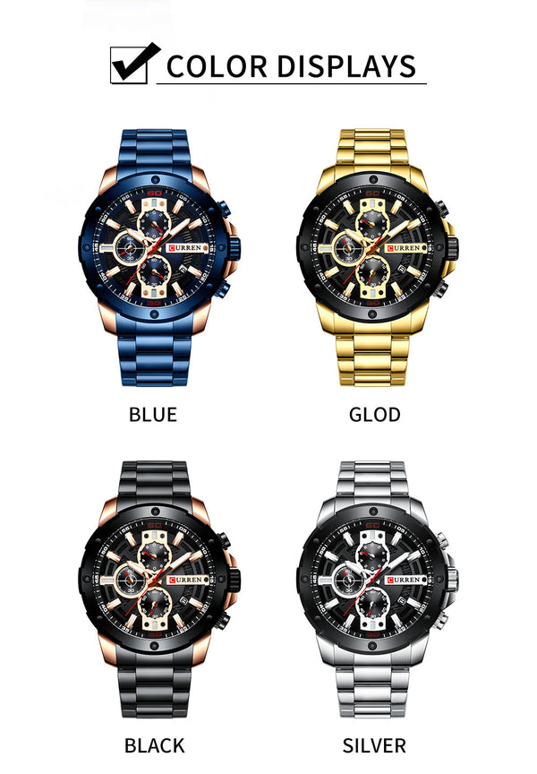 Watch Man Luxury Quartz Watch Sport watches  Stainless Steel Band Gold Business Military Watch Waterproof | Vimost Shop.