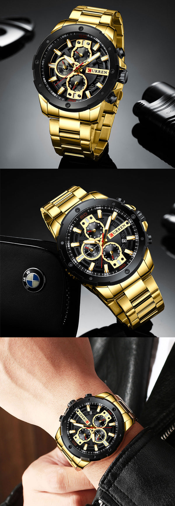 Watch Man Luxury Quartz Watch Sport watches  Stainless Steel Band Gold Business Military Watch Waterproof | Vimost Shop.