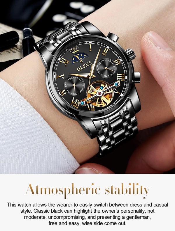 Men Watch Automatic Mechanical Business Skeleton Slef-Wind Luxury Stainless Steel Waterproof Luminous Wrist Watch | Vimost Shop.