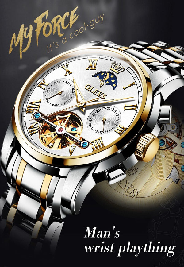 Men Watch Automatic Mechanical Business Skeleton Slef-Wind Luxury Stainless Steel Waterproof Luminous Wrist Watch | Vimost Shop.
