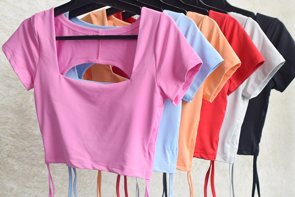 Yoga Gym Suit Fitness Sports Clothing For Women Short Sleeve Crop Top Lace Up Leggings Sports Shorts Suit Jogging Slim Outfits | Vimost Shop.