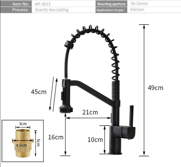 Modern Polished Black Brass Kitchen Sink Faucet Pull Out Single Handle Swivel Spout Vessel Sink Mixer