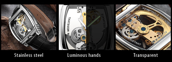Transparent Mens Watches Mechanical Automatic Wristwatch Leather Strap Top Brand Steampunk Self Winding Clock Male montre homme | Vimost Shop.