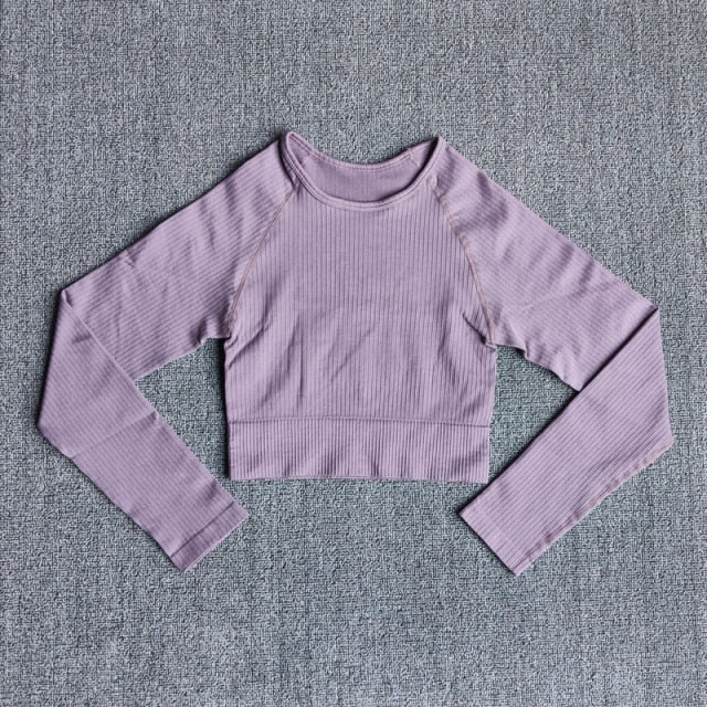 Women's Sportswear Yoga Sets Ribbed Seamless Long Sleeve Workout Clothes for Women High Waist Sports Legging Long Sleeve Top