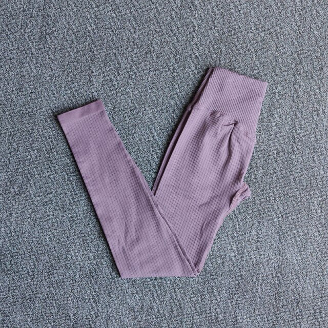 Women's Sportswear Yoga Sets Ribbed Seamless Long Sleeve Workout Clothes for Women High Waist Sports Legging Long Sleeve Top