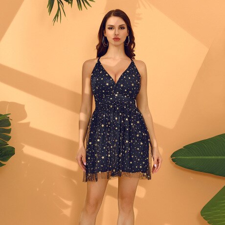 Princess dress spring and summer hot sale hot style V-neck strap sexy glitter star sequin dress backless nightclub dress | Vimost Shop.