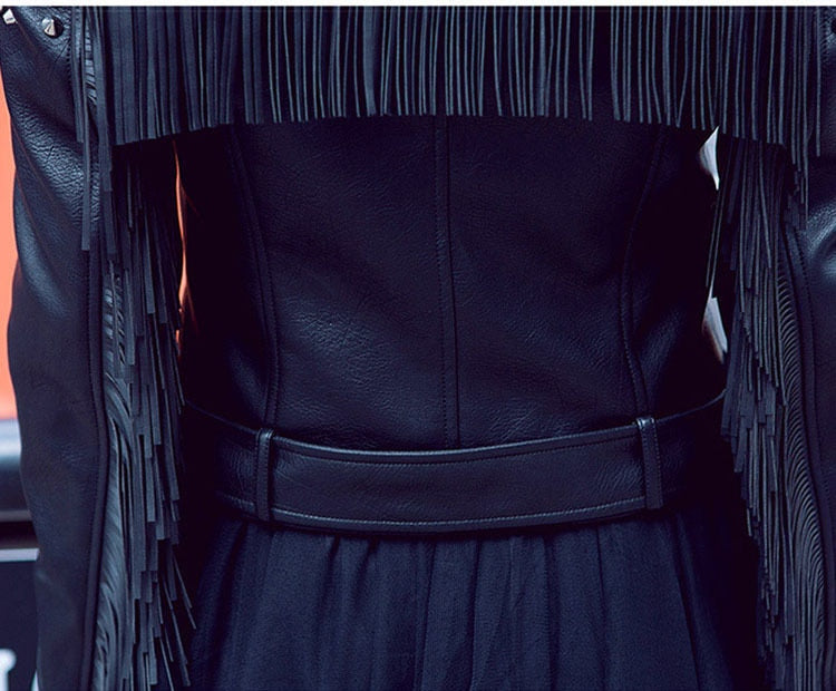 Fringed Rivet Punk Leather Jacket Women  PU Leather Jacket Locomotive Short Coat motorcycle Outerwear Ladies Coats | Vimost Shop.