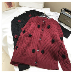 High Quality Women Winter Embroidered Floral Cardigan Sweater Outwear Knit Female Clothes Christmas Luxury