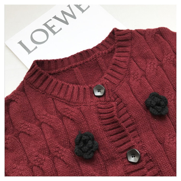 High Quality Women Winter Embroidered Floral Cardigan Sweater Outwear Knit Female Clothes Christmas Luxury