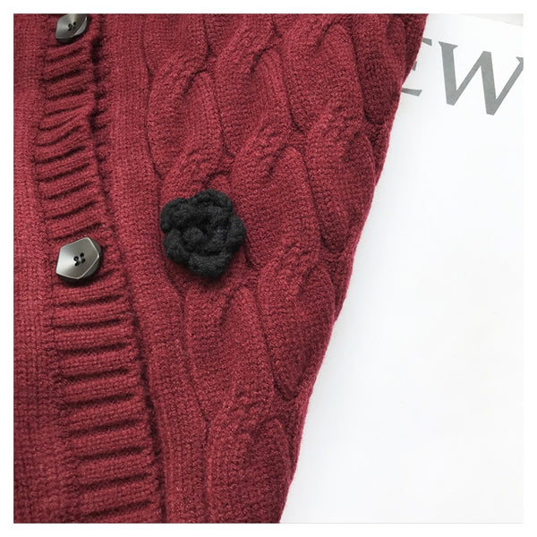 High Quality Women Winter Embroidered Floral Cardigan Sweater Outwear Knit Female Clothes Christmas Luxury