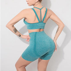 Seamless 2 PCS Yoga Set Fitness Sports Suits Gym Clothing Yoga Bra Crop Top Shorts Workout Running Training Outfits For Women | Vimost Shop.