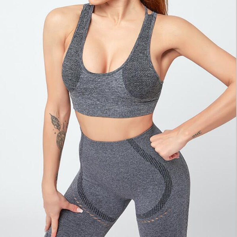 Seamless 2 PCS Yoga Set Fitness Sports Suits Gym Clothing Yoga Bra Crop Top Shorts Workout Running Training Outfits For Women | Vimost Shop.