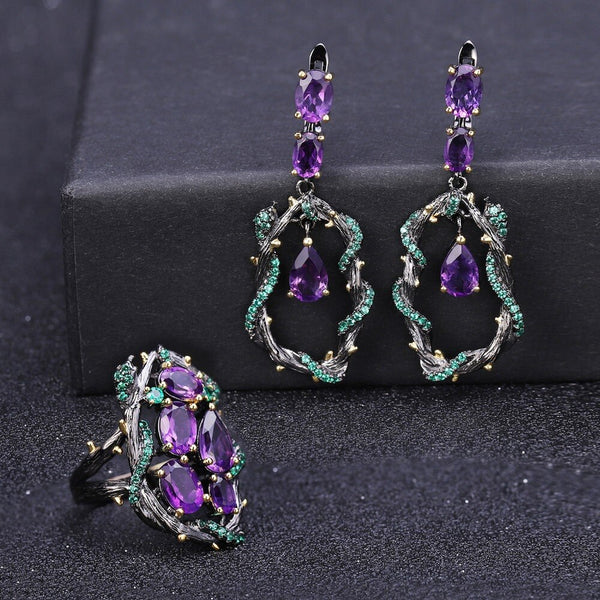 4.34Ct Natural Amethyst Gemstone Earrings 925 Sterling Silver Handmade Branch Snake Drop Earrings for Women Bijoux | Vimost Shop.