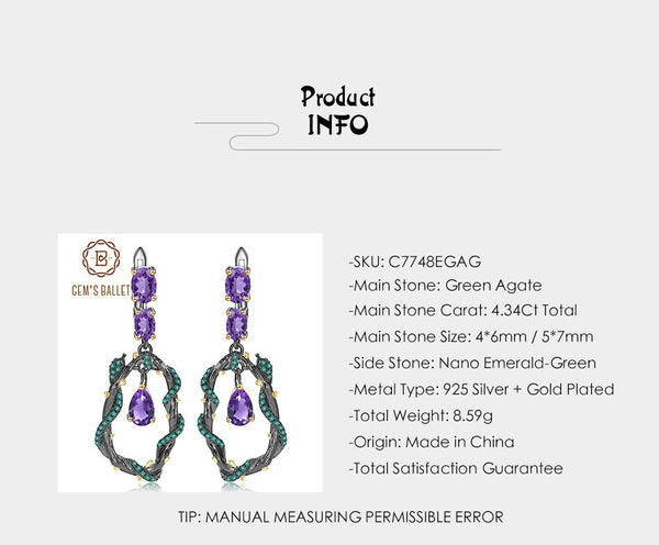 4.34Ct Natural Amethyst Gemstone Earrings 925 Sterling Silver Handmade Branch Snake Drop Earrings for Women Bijoux | Vimost Shop.