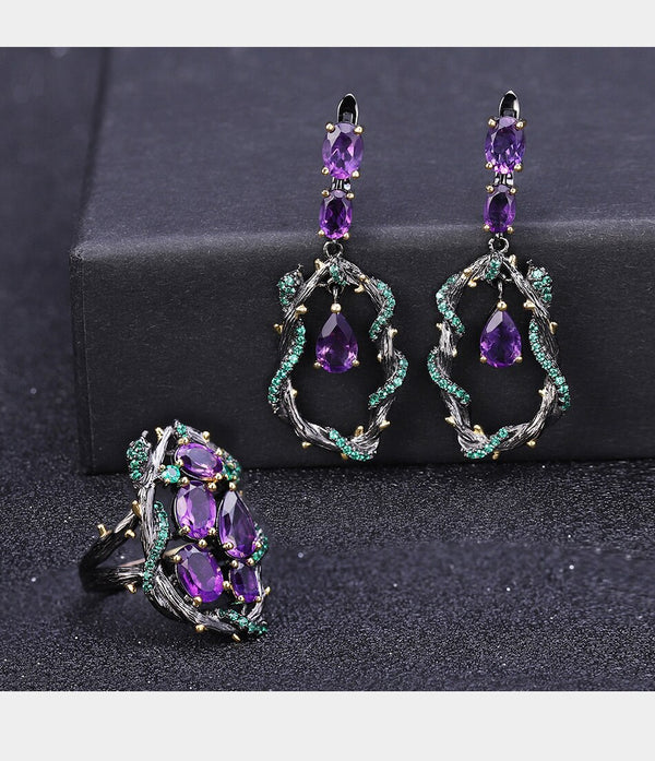 4.34Ct Natural Amethyst Gemstone Earrings 925 Sterling Silver Handmade Branch Snake Drop Earrings for Women Bijoux | Vimost Shop.