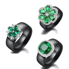 3pcs/set Fashion Cubic Zirconia Jewelry With Healthy Smooth Ceramic Ring For Women Wedding Jewelry Green Crystal Ring Gifts