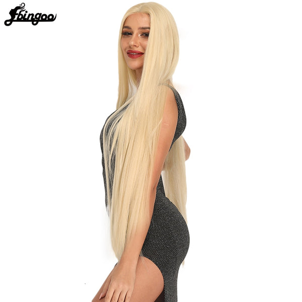 Fiber Long Straight Burgundy Patinum 613 Blonde  Synthetic Lace Front Wig Women's Middle Part Stylish Wig | Vimost Shop.