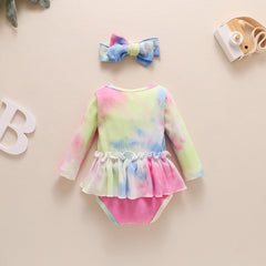 Tie dye Baby Girl Clothes 2Piece Bodysuit+Headband Fashion Kids Girl Outfits for Newborn Autumn Toddler Girl Clothing D30 | Vimost Shop.