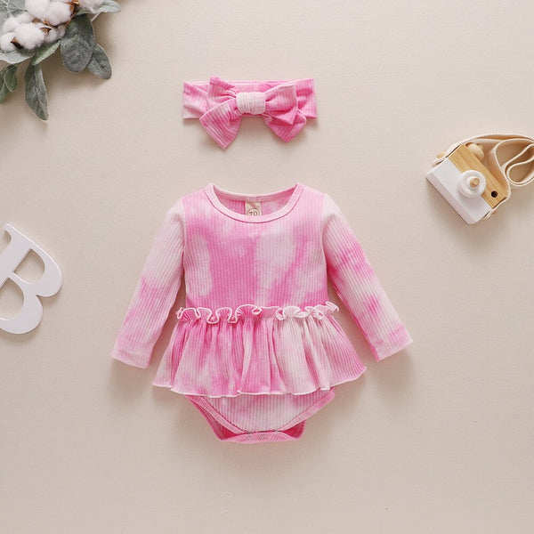 Tie dye Baby Girl Clothes 2Piece Bodysuit+Headband Fashion Kids Girl Outfits for Newborn Autumn Toddler Girl Clothing D30 | Vimost Shop.