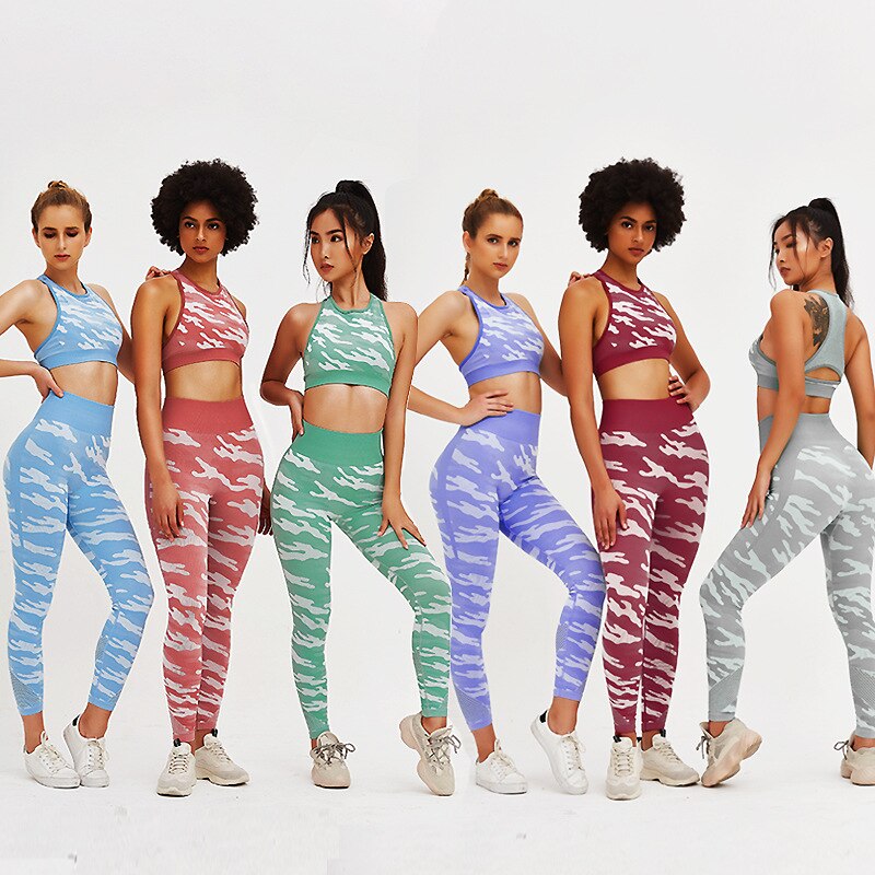 Seamless Camouflage Sports Yoga Set Gym Fitness Tracksuit Fashion Tank Crop Top Leggings Suit Running Workout Training Clothing | Vimost Shop.