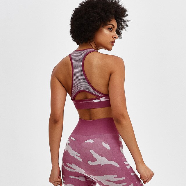 Seamless Camouflage Sports Yoga Set Gym Fitness Tracksuit Fashion Tank Crop Top Leggings Suit Running Workout Training Clothing | Vimost Shop.