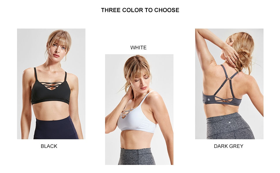 Women's Light Support Strappy Wirefree Removable Pads Convertible Yoga Sports Bra