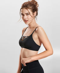 Women's Light Support Strappy Wirefree Removable Pads Convertible Yoga Sports Bra